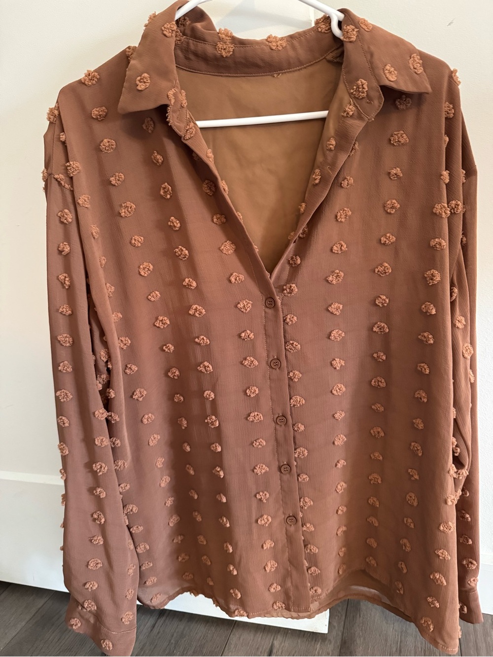 Textured Dot Button-Down Shirt - Brown